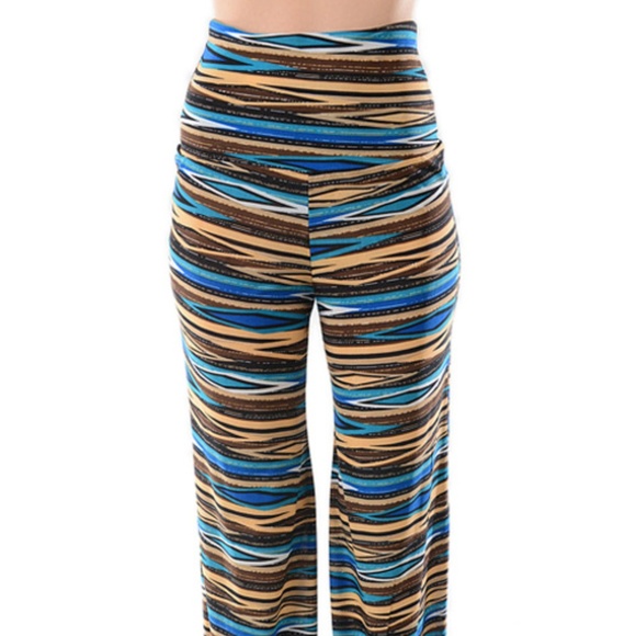 🎉Azules Fold Band Bold Abstract Print Wide Leg Slinky Palazzo Pants Sz Large - Picture 1 of 8